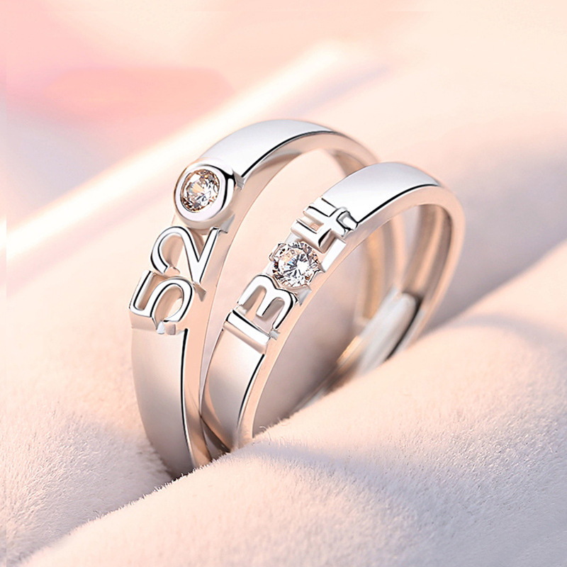 s925纯银520 1314情侣对戒 韩版爱你一生一世情人节七夕戒指礼物