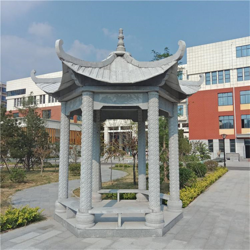 厂家定制青石双层六角石凉亭 公园广场石凉亭 景观摆件石雕石凉亭