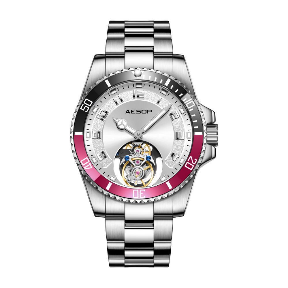 瑞士新款水鬼机械手表 零售真陀飞轮机械表男式 钢带男表高级感潮