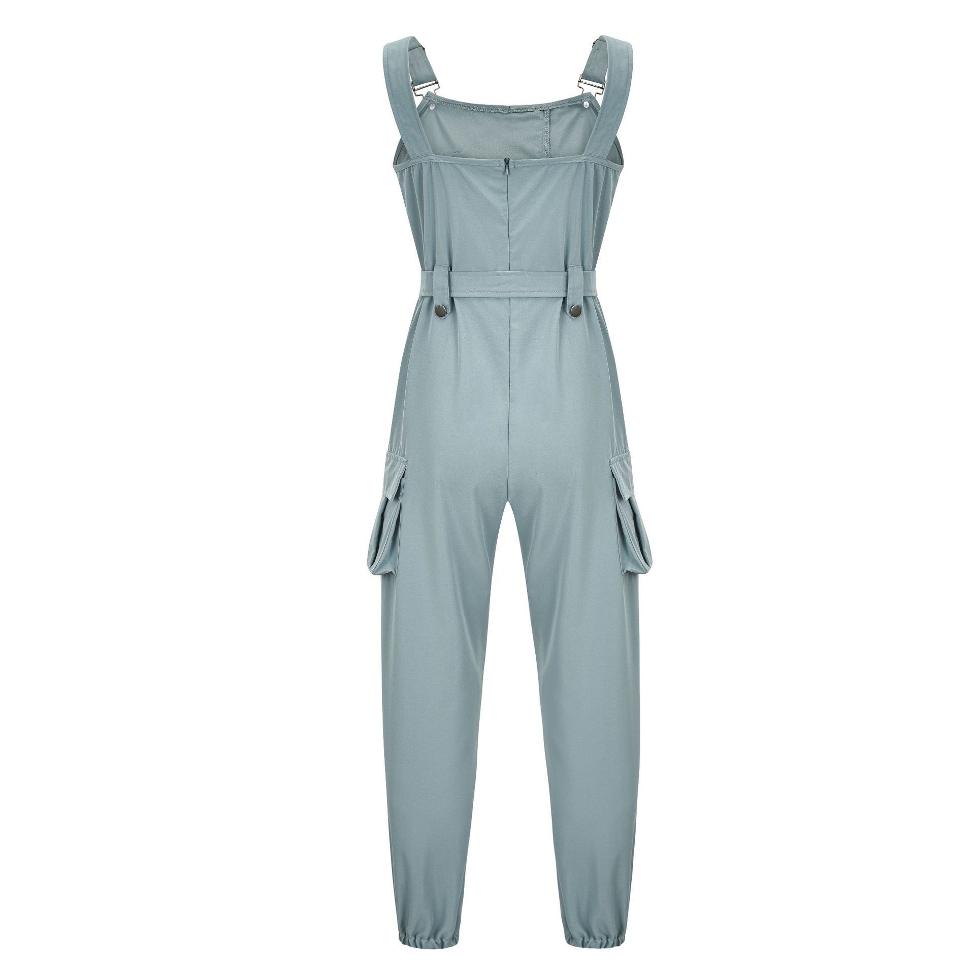 In Stock 2022 Fashion European and American Cross-Border Women Workwear Jumpsuit Belt Sleeveless Overalls Simple Ankle Banded Pants