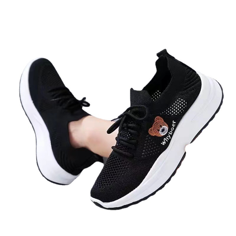 New Flying Woven Women's Shoes Autumn Leisure Sneaker Trendy Breathable Student Shoes Comfortable Mesh Coconut Shoes Soft Bottom Running