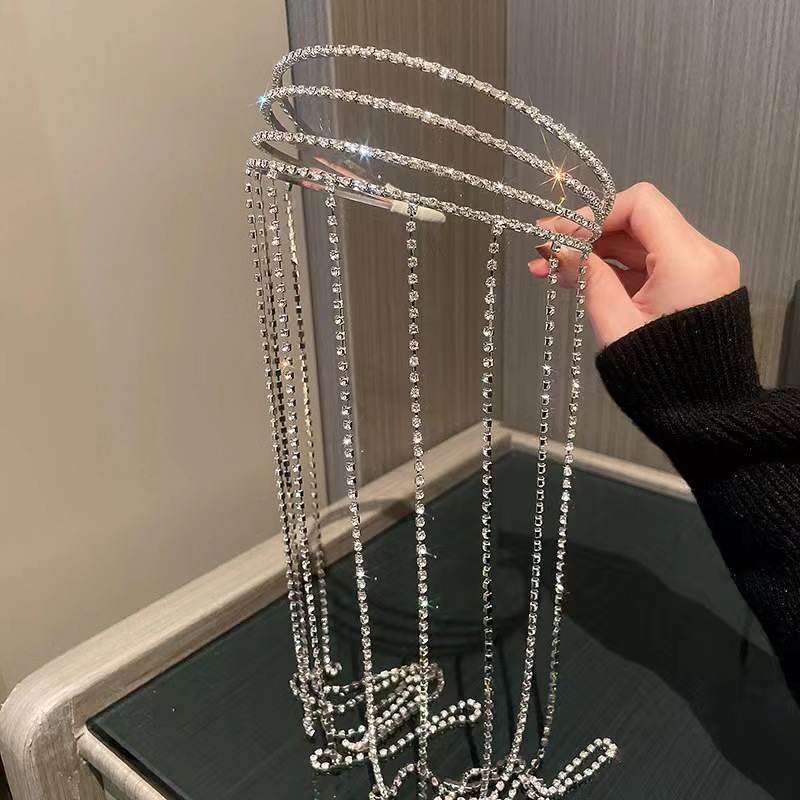 中韩式女神银色闪钻发链发箍女夏编发脏辫流苏发带网红头款饰热销