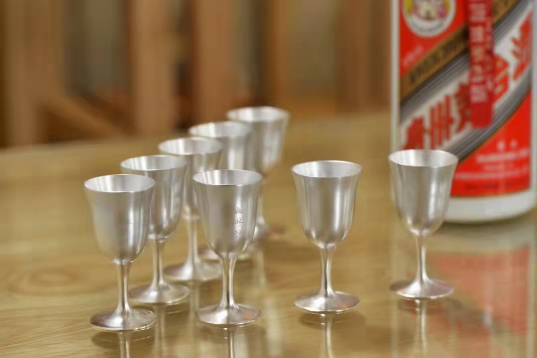 银酒杯 纯银999家用中式白酒杯 手工高脚茅台小酒盅 中式结婚摆件