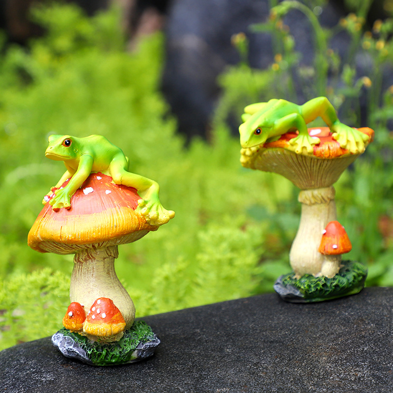Cross-Border New Frog Mushroom Garden Resin Crafts Outdoor Garden Lawn Potted Landscape Furnishing Articles