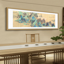 千里江山图新中式玄关装饰画走廊过道两联挂画客厅背景壁画水墨画
