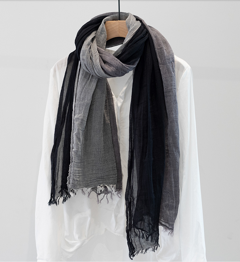 棉麻围巾女春夏秋渐变拼色柔软文艺百搭长款丝巾空调披肩两用男