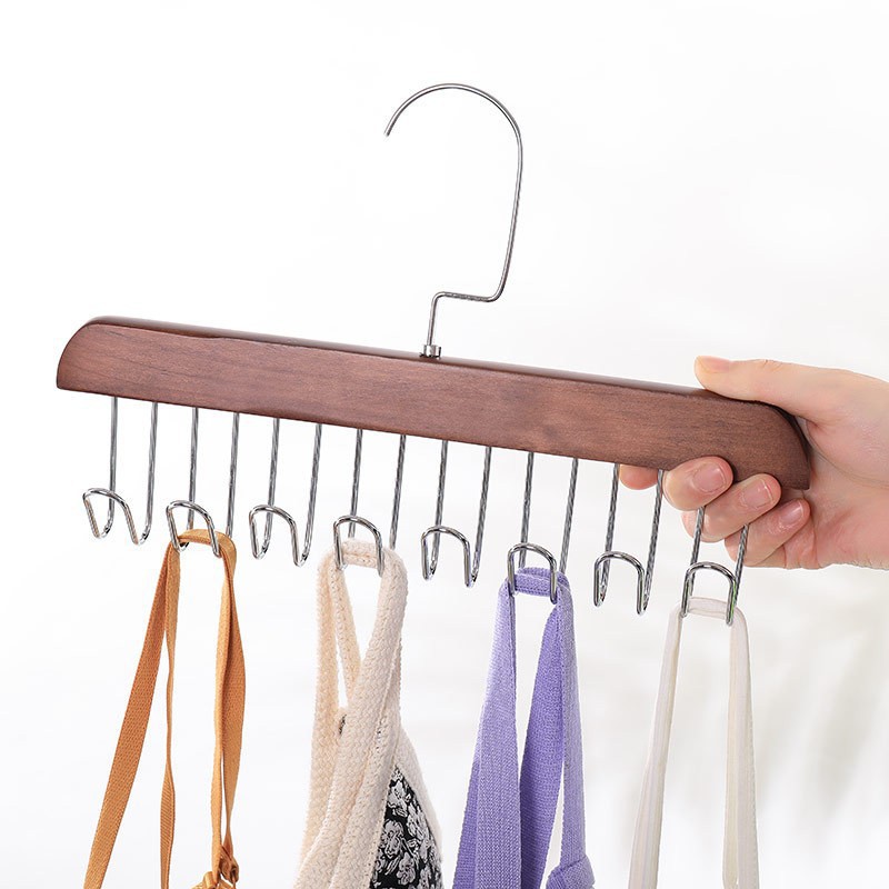 Multifunctional Solid Wood Hanger Belt Hanging 1.2 Thick Bag Hanger Flat Hook Storage Pants Rack Scarf Hanging Tie Hanging