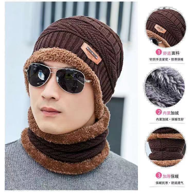 Hat Scarf Set Female Winter Woolen Hat Fleece Pullover Cap Outdoor Windproof Earmuffs Hat Warm Knitted Hat Male