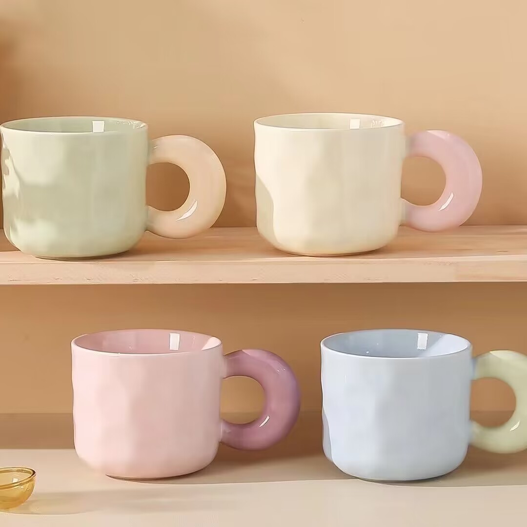 创意马卡龙色系马克杯 家用情侣牛奶早餐杯 办公室女生水杯咖啡杯