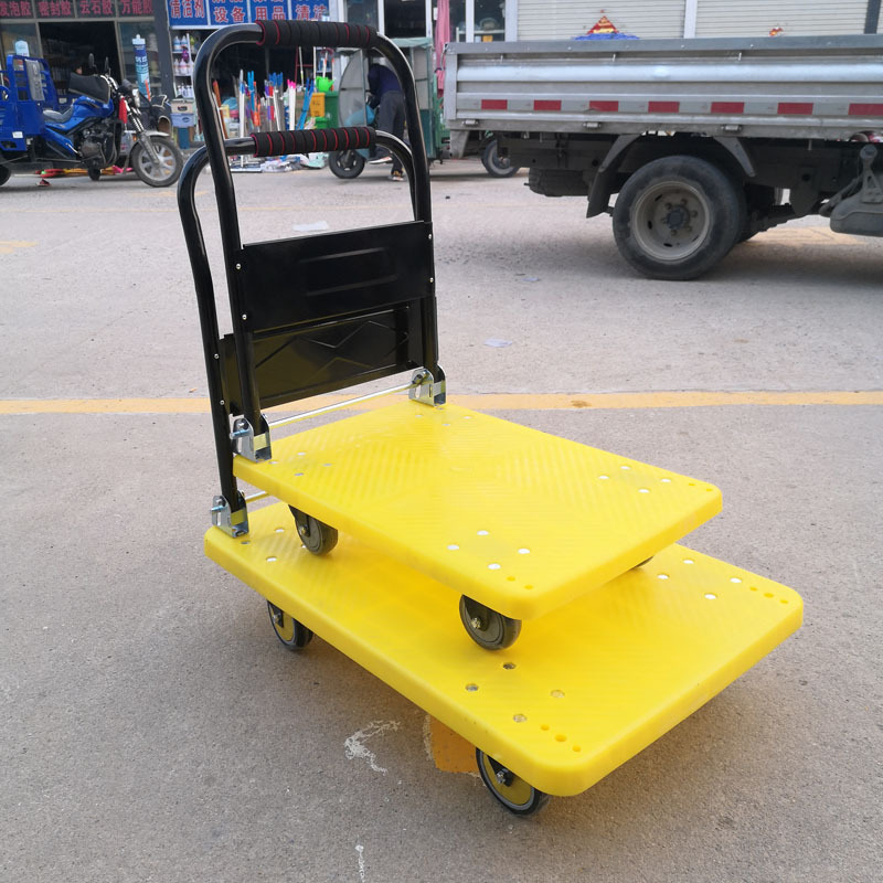 Plastic Flatbed Mute Four-Wheel Flat Trolley Foldable Warehouse Carrying Tool Market Trolley