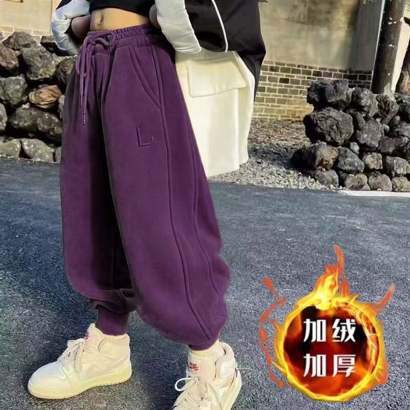 女童裤子秋冬加绒款一体绒秋款儿童中大童卫裤女孩洋气潮范休闲裤