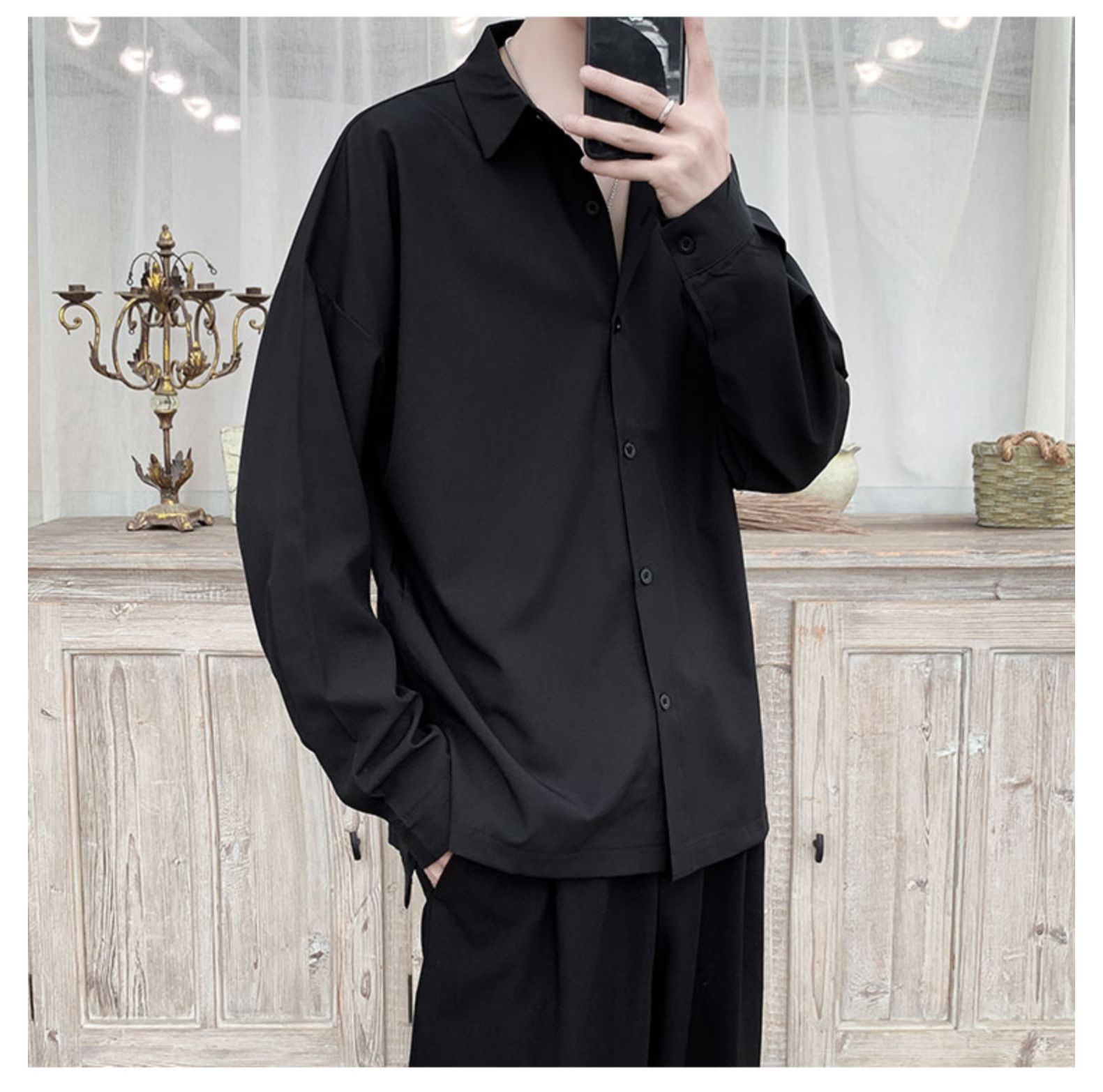 2021暗黑禁欲系盐系衬衫男长袖垂坠ins设计感男友风痞帅气质衬衣