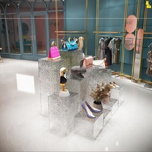 亚克力石头波纹展示台服装置物架中岛展厅鞋店艺术品摆台地台透明