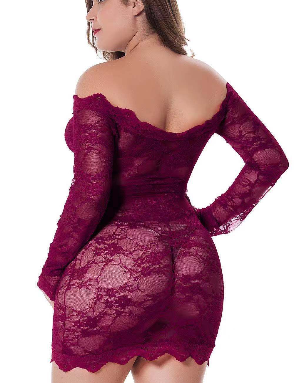 Cross-Border Sexy Lingerie Wholesale European and American Sexy Pajamas off Shoulder Dress Sheath Sexy Underwear D118