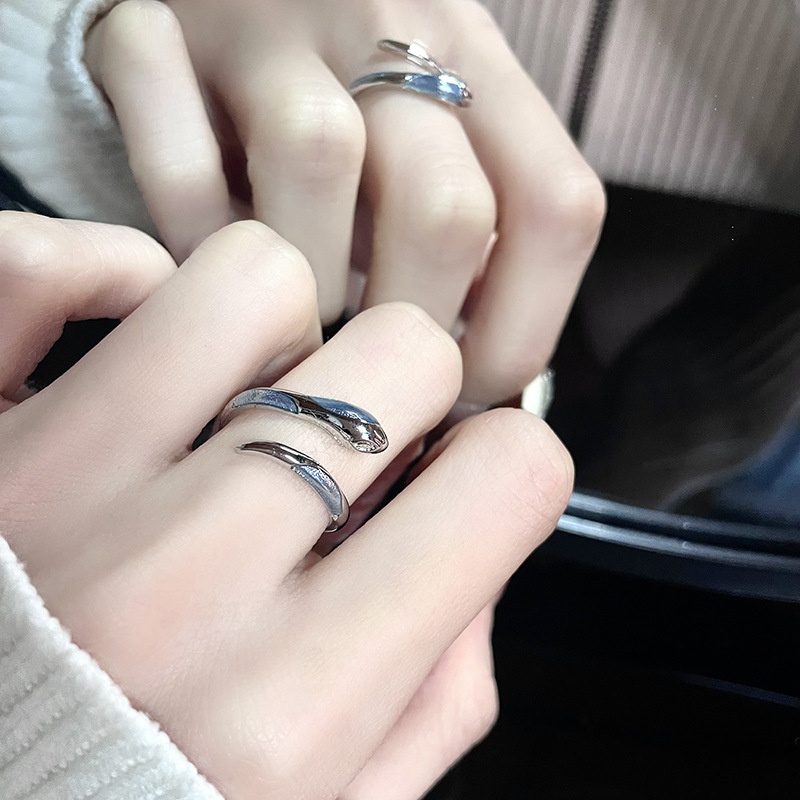 Sea Ice Blue Snake Court Ring High-Grade INS Cold Style French Style Female Personalized Opening Special-Interest Design Couple Rings