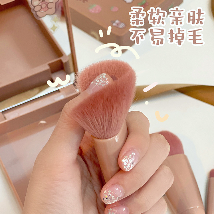 Portable Models 5 Makeup Brushes Set with Mirror Mini Multi-Functional Powder Brush Powder Foundation Brush Eye Shadow Brush Blending Brush