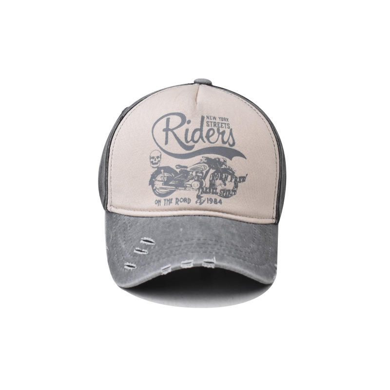 Pure Cotton Washed Baseball Cap Men and Women Korean Peaked Cap Moto Printing Outdoor Cowboy Hat Washed Distressed Hat