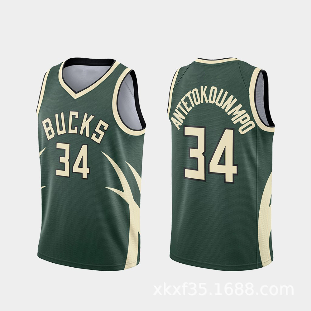 雄鹿34号阿德托昆博白绿蓝黑色城市奖励刺绣篮球服nba球衣球裤