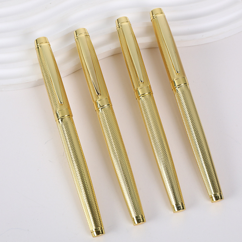 金色电镀金属签字笔刻花工艺中性笔激光logo广告礼品笔现货批发