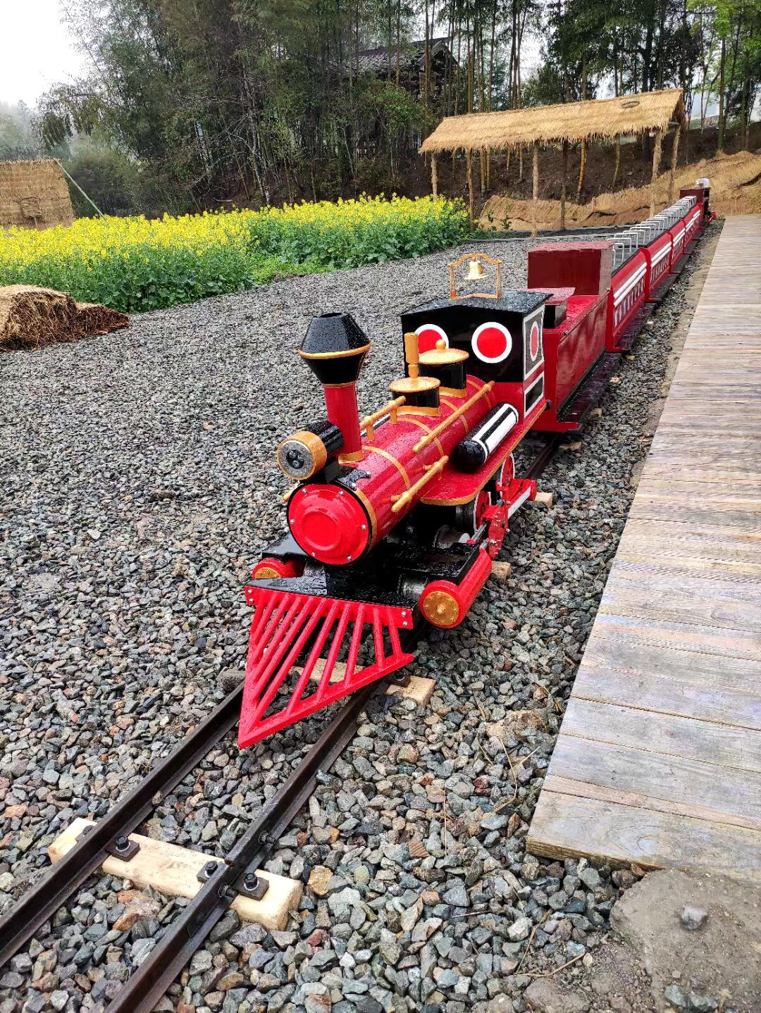 户外观光小火车骑跨稻花海轨道车蒸汽迷你复古电车厂家景区游乐