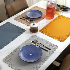 长方形压花边PV浮雕硅胶餐桌垫防烫餐垫防油防水隔热垫餐中式碗垫
