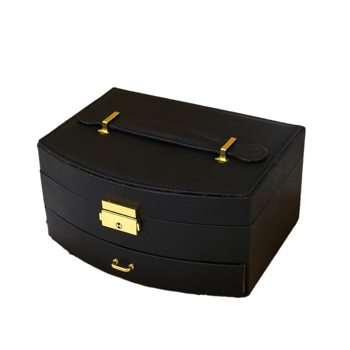 Fan-Shaped Jewelry Box with Lock Double Drawer Children's Jewelry Storage Box Travel Ring Necklace Earrings Jewelry Box