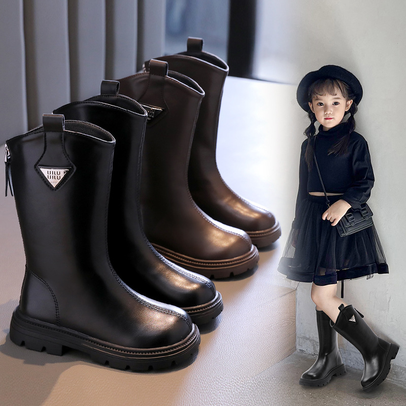 girls‘ suede boots children‘s boots 2023 winter middle and big children‘s high-top all-match princess leather boots little girl cotton boots