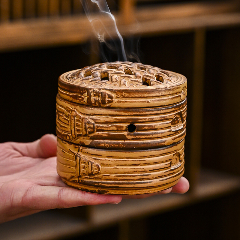 蒸蒸日上陶瓷盘香薰炉艾炷草打香纂家用禅意复古摆件香器批发跨境