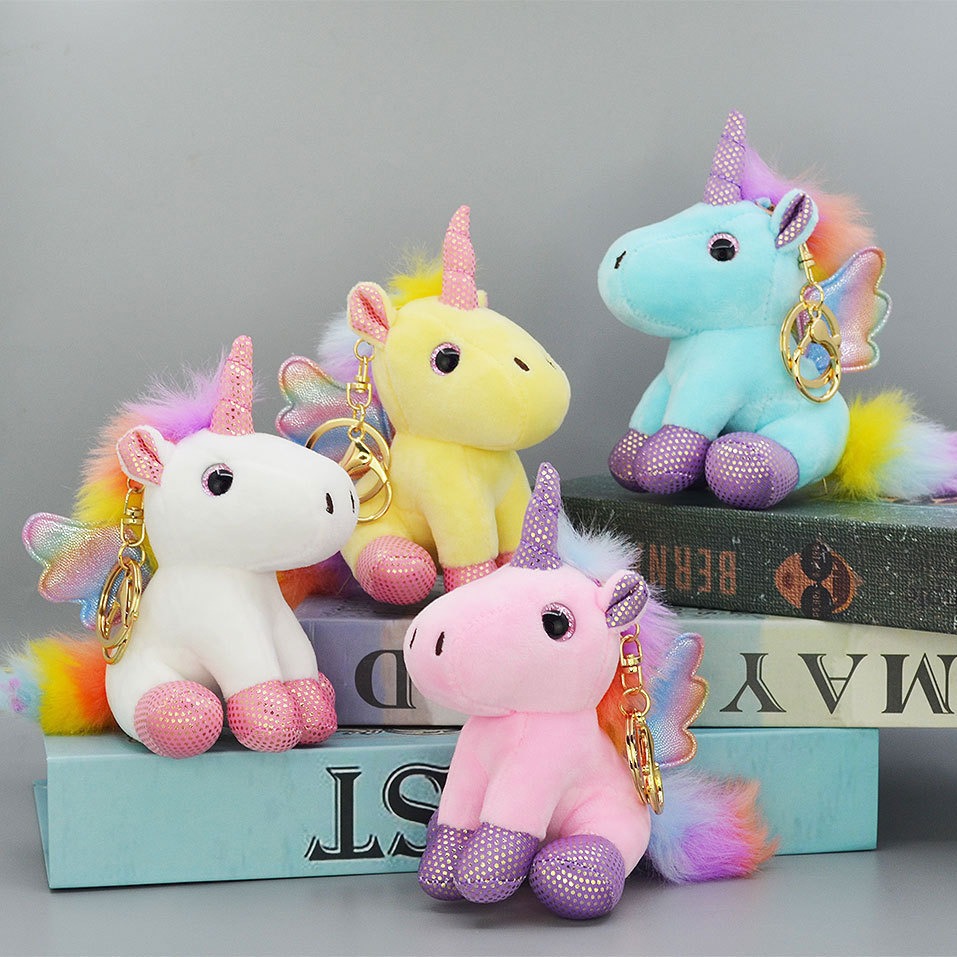 卡通可爱天使独角兽毛绒公仔钥匙扣精致背包挂件娃娃抓机商店礼品