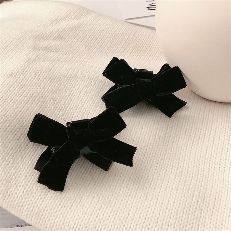 Cyndi Wang Same Style Black Velvet Bow Barrettes Side Clip Bang Clip Summer Princess Hairstyle Small Jaw Clip Headdress