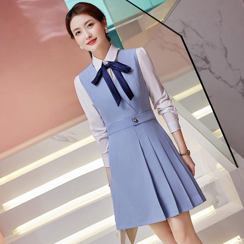 酒店前台工装制服银行领班背心连衣裙幼师职业装美容师马甲百褶裙