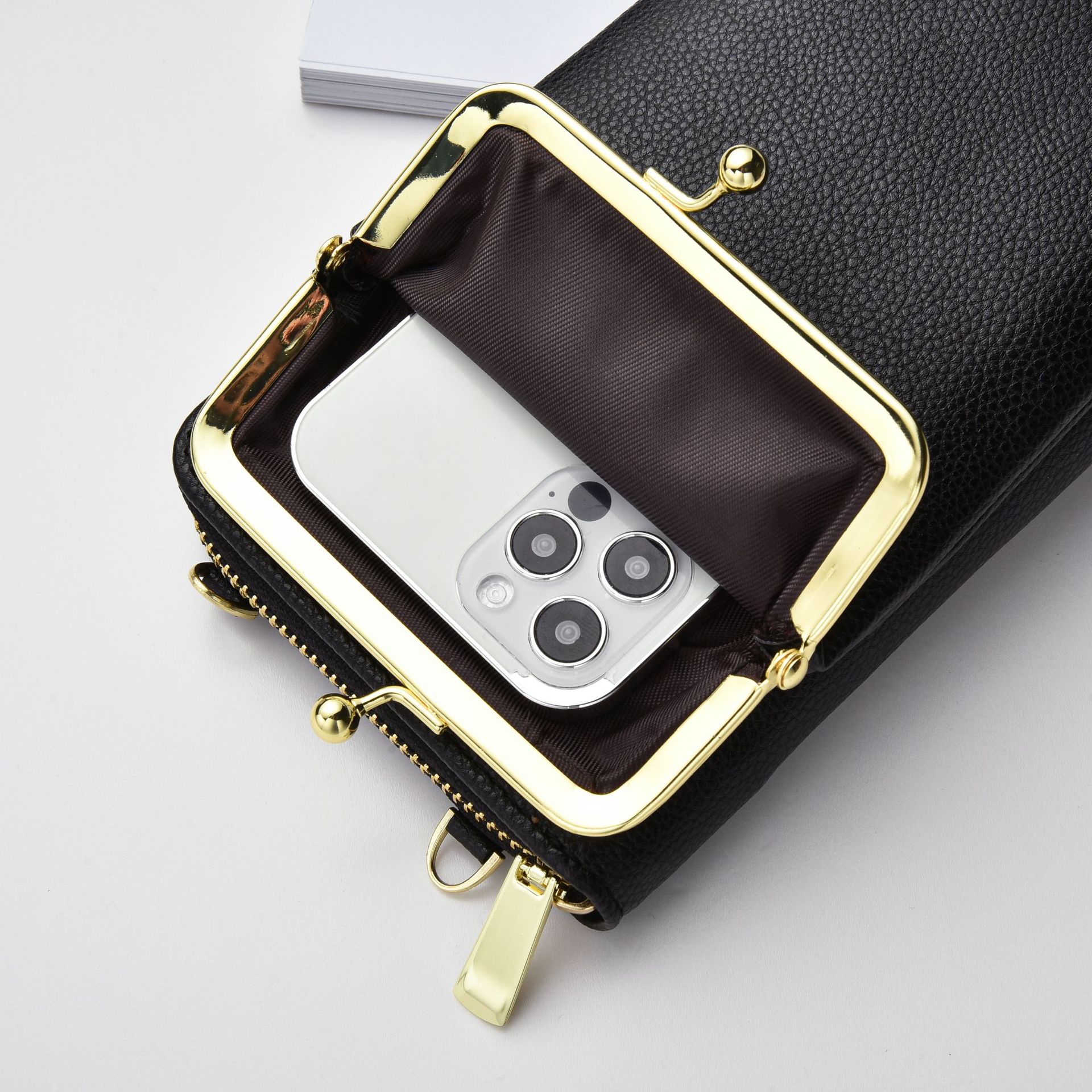 Clip Bag New Women's Long Wallet Women's Cross-Border Large Capacity Fashion Shoulder Messenger Bag Solid Color Phone Bag