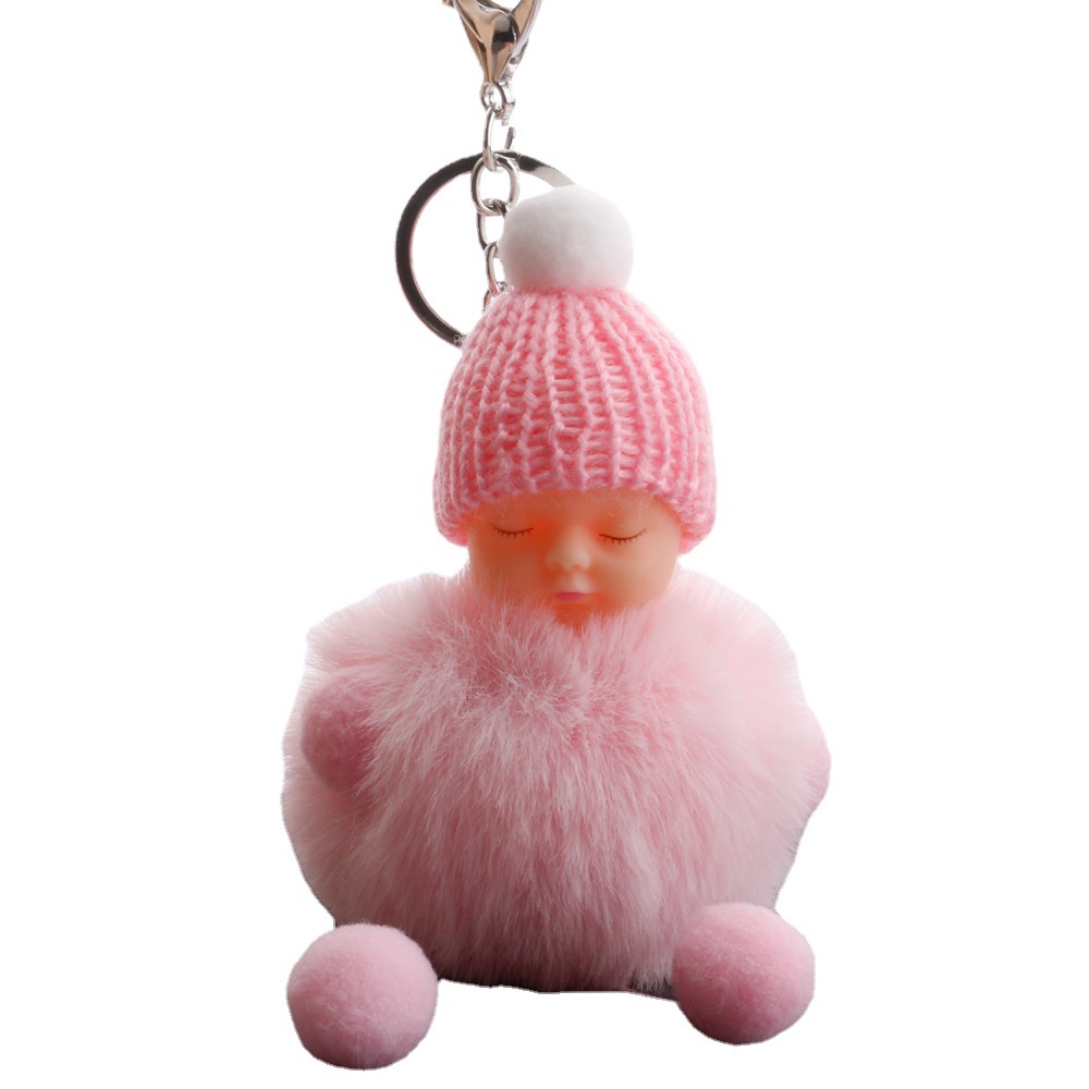 厂家现货批发可爱睡眠娃娃毛球钥匙扣 手脚毛绒萌宝时尚女包挂件