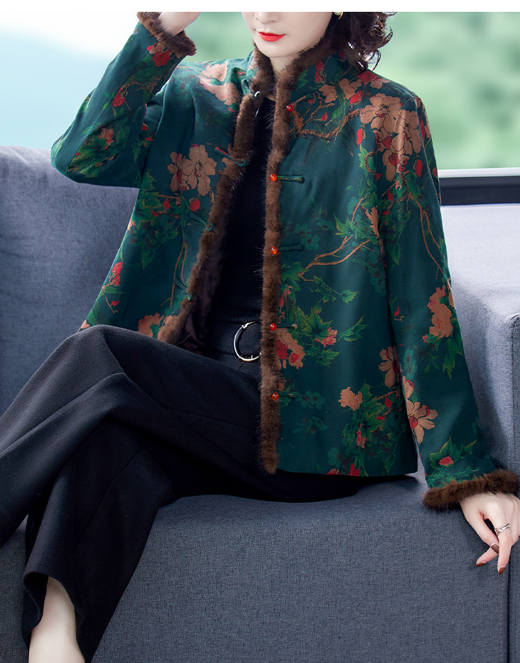 香云纱小棉衣女冬短款2021新款印花小个子轻薄真丝桑蚕丝棉服外套