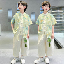 男童夏季中国风两件套新款T恤长裤套装运动薄款男孩宽松儿童装