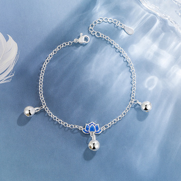 爆款铃铛蓝莲手链女高级    小众设计感文艺复古可调节手链手饰品