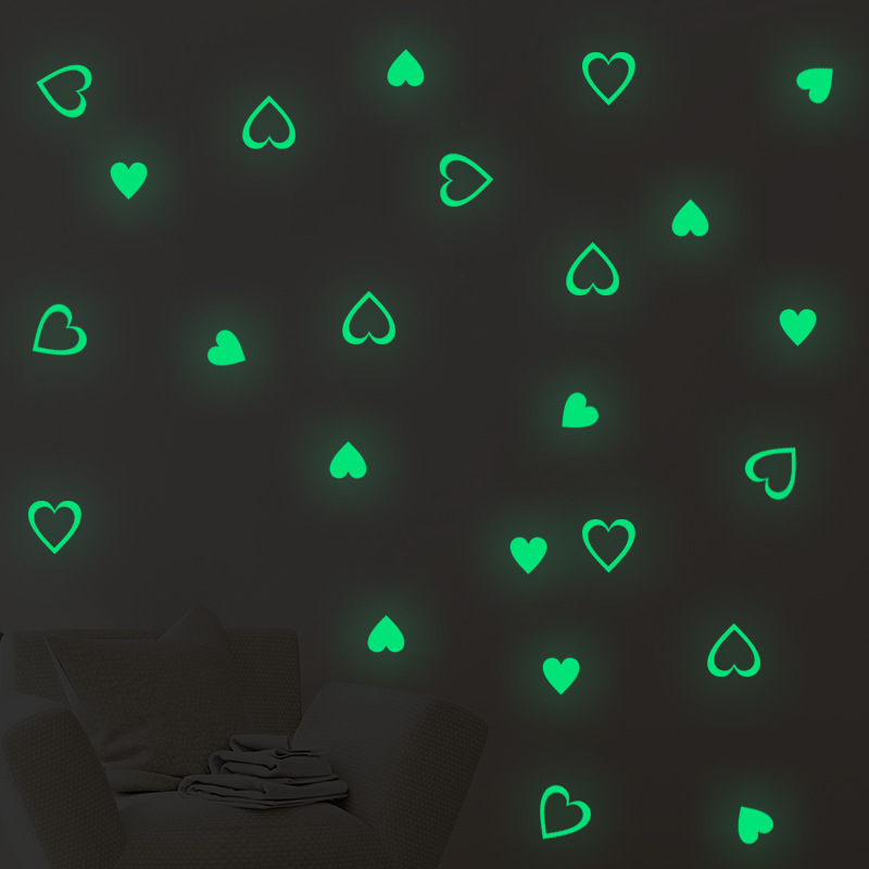 新款跨境24个爱心框夜光贴画卧室儿童房家居装饰墙贴纸荧光发绿光