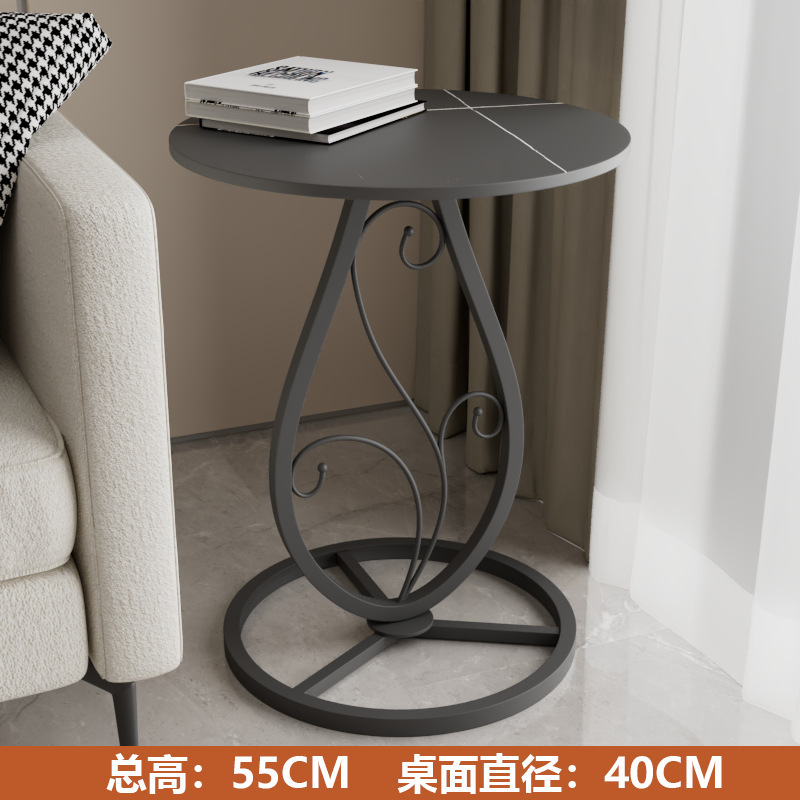 Modern Minimalist Iron Corner Table Living Room Bedroom Bedside Side Cabinet Creative Small Apartment Stone Plate Metal Circle Coffee Table