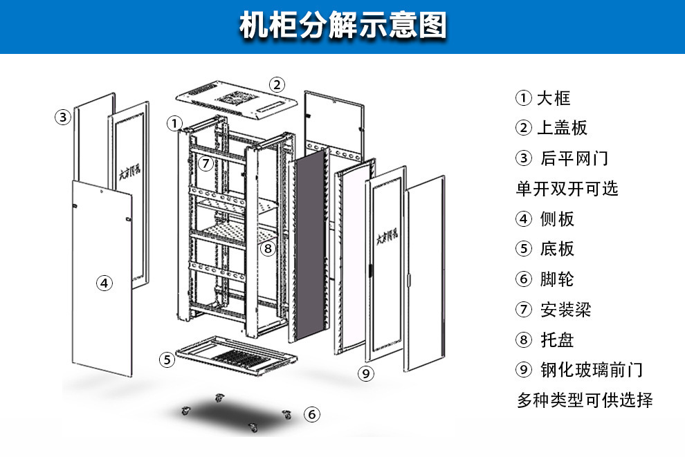1米机柜42u加厚网络机柜安防控制柜服务器机柜 1.2米1.8米2米机柜