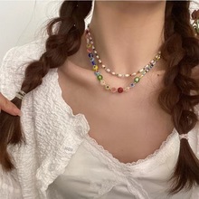 韩版琉璃小众彩虹花朵串珠项链珠2022年新款ins设计感锁骨链饰品