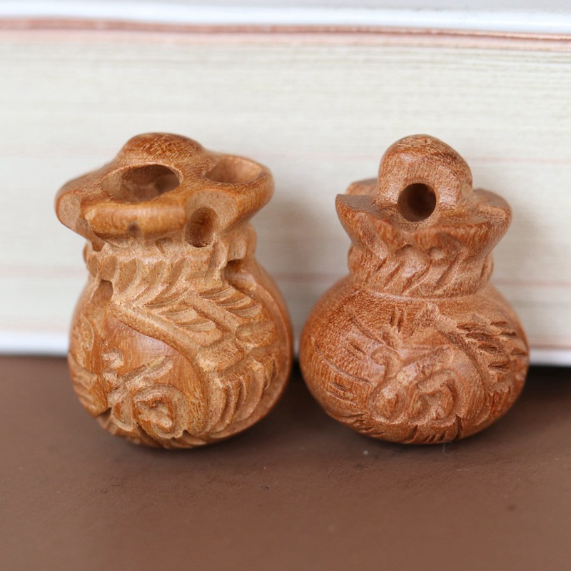 桃木新款钱袋 桃木雕刻工艺品 红绳手链配件配饰 编制挂件福袋
