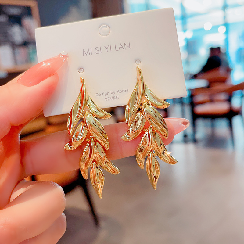感金属冷淡风夸张大气树叶耳环女复古设计感明星同款耳饰耳坠