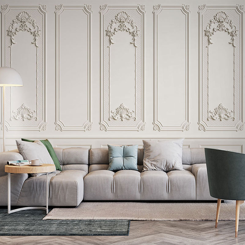 欧式大气客厅卧室墙纸石膏线条背景墙 3d立体浮雕花纹护墙板壁纸