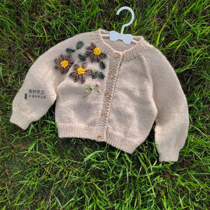 青柠手工店儿童毛衣外套手编羊毛线粗棒针编织宝宝开衫外套材料包