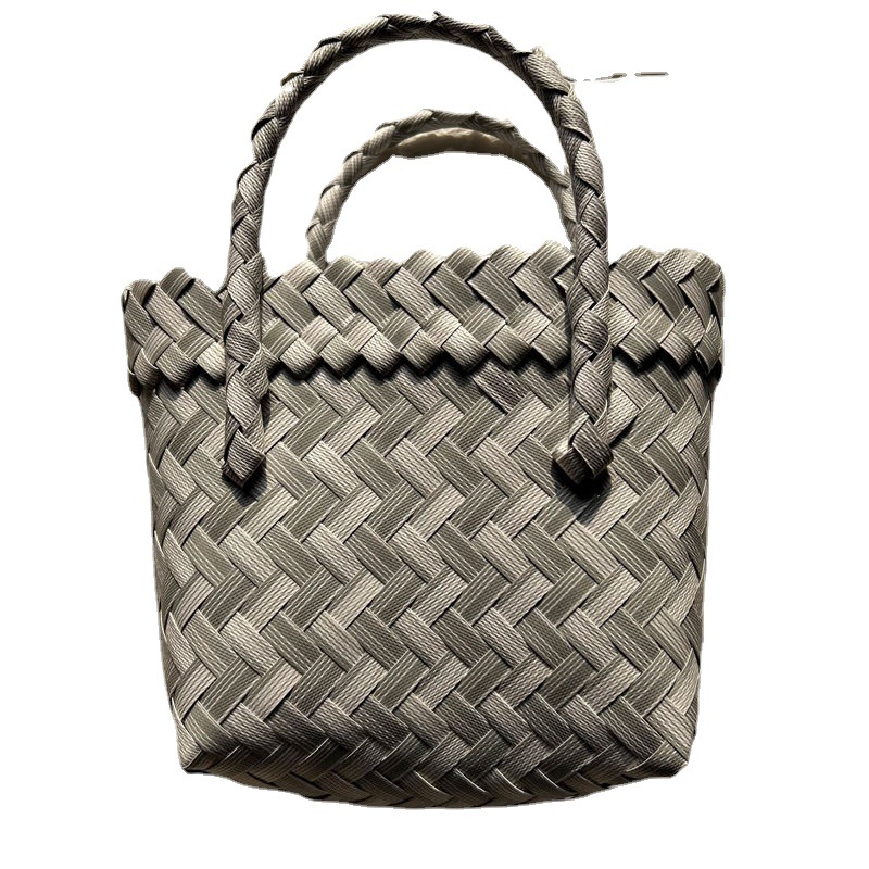 Fashionable Simple Woven Portable Belt Handle Basket Vegetable Basket Straw Bag New Ins Style Pastoral Shopping Basket