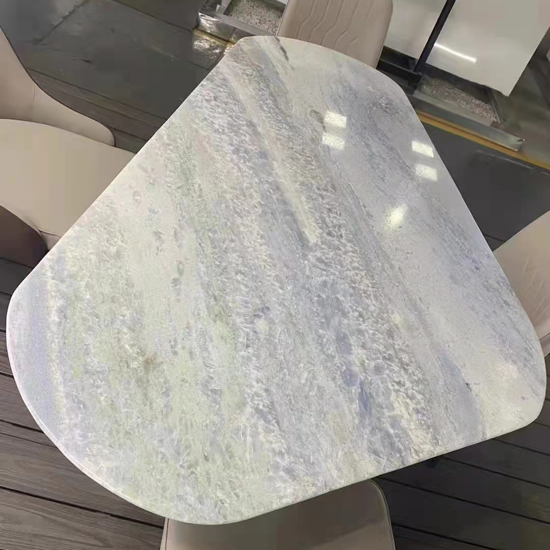 天然大理石蓝水晶透光蓝色水晶奢石背景墙轻奢餐桌家居石材