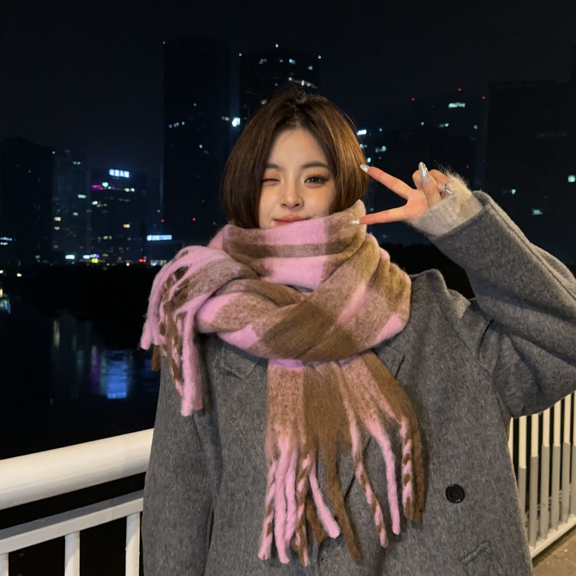 Autumn and Winter New Cashmere-like Plaid Scarf for Women Winter Korean Style Versatile High-Grade Shawl Thickened Warm Scarf Fashion