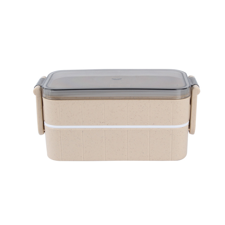 Wheat Straw Lunch Box Creative Student Canteen Lunch Box Microwave Oven Heating Insulation Double-Layer Side Buckle Plastic Lunch Box