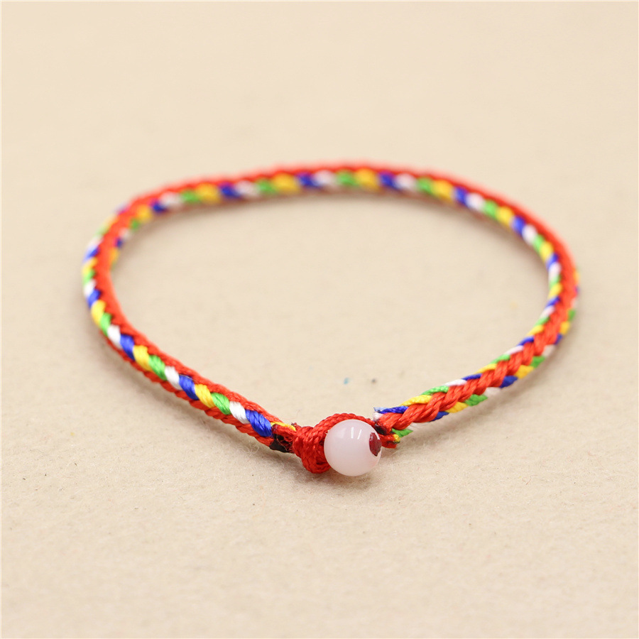 端午节五彩线编织珠子五月节细手绳手链五彩绳编绳扁手链批发