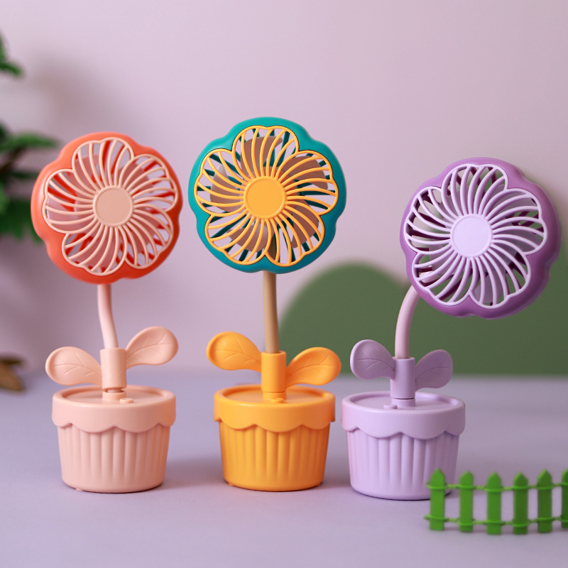 Summer Cute Small Flower Pot Fan Student Desktop Handheld Mini Noiseless Flower Fan Girl Creative Gift